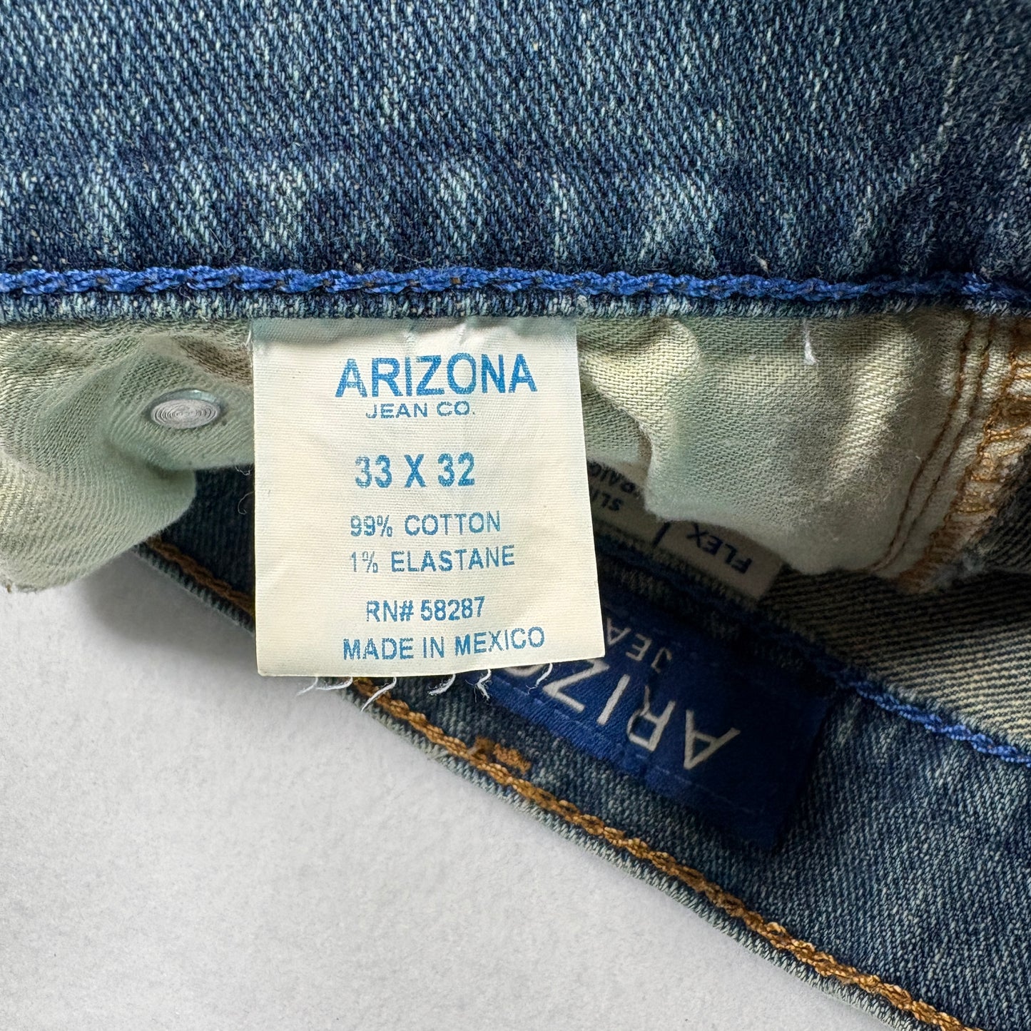 Arizona Jean Co Mens Slim Straight Jeans 33x32 Blue Denim Flex Stretch
