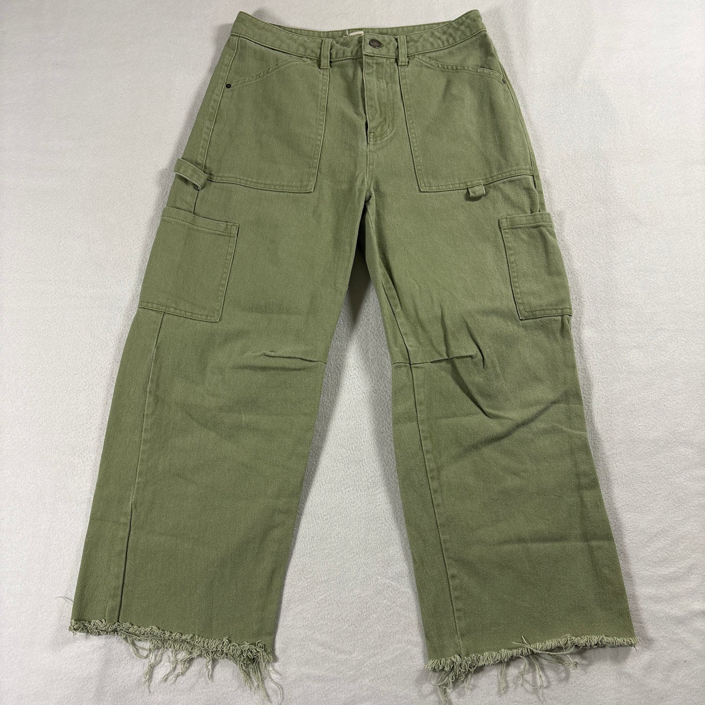 Billabong Cargo Wide Leg Jeans Womens 26 Olive Green Utility Raw Hem Y2K