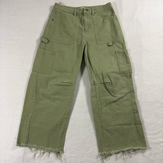 Billabong Cargo Wide Leg Jeans Womens 26 Olive Green Utility Raw Hem Y2K