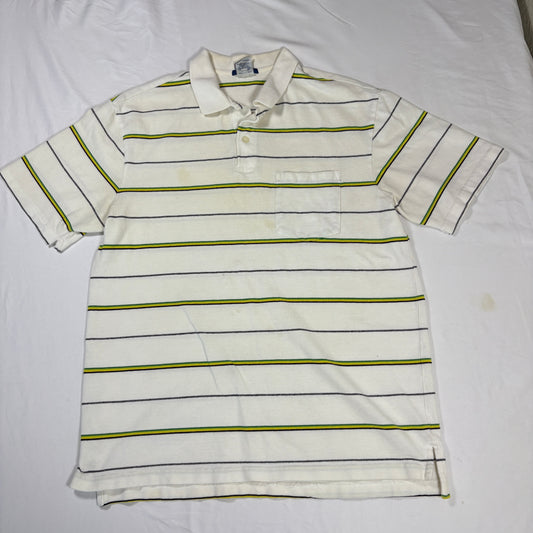 Old Navy Polo Shirt Men’s Medium White Striped Short Sleeve Pocket Regular Fit
