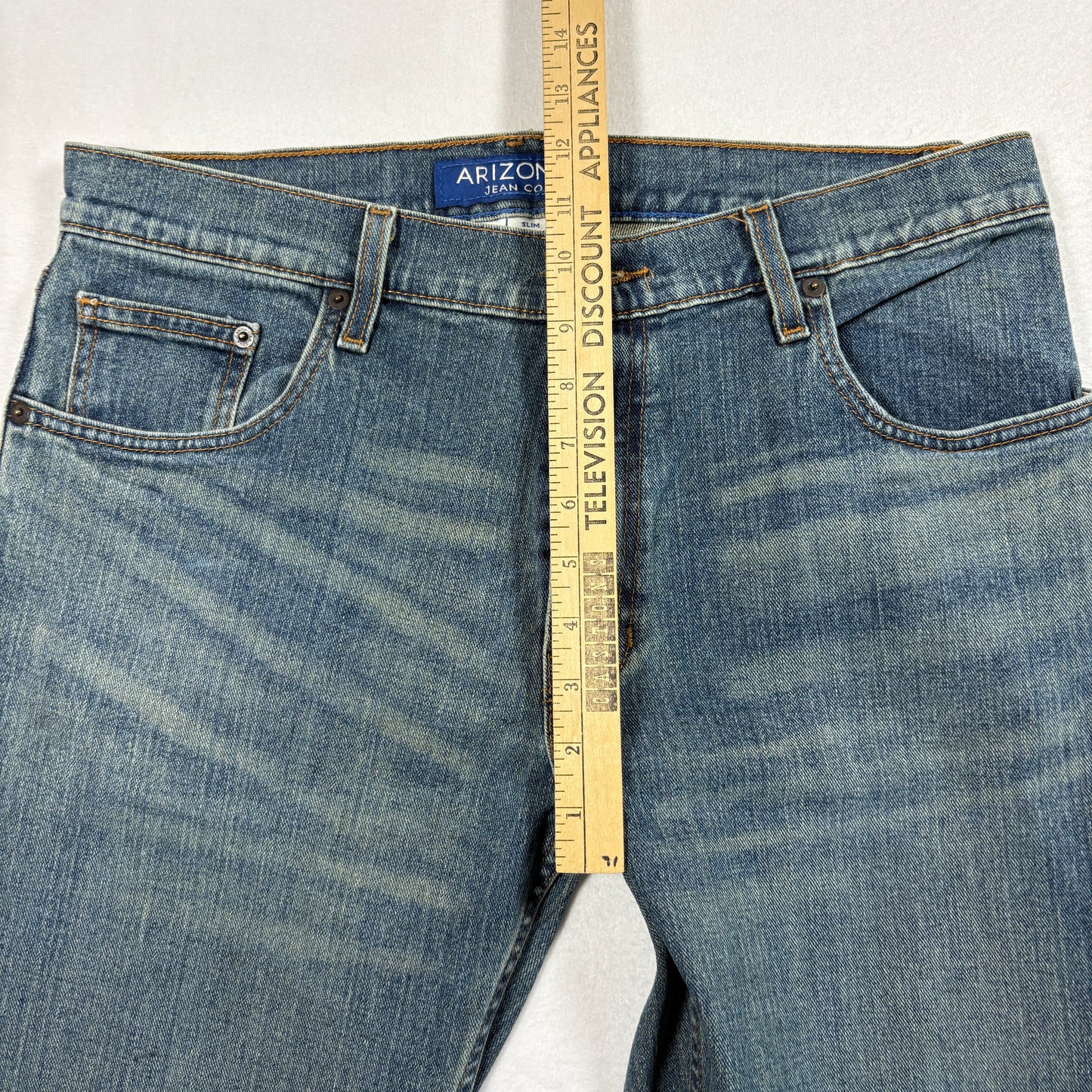 Arizona Jean Co Mens Slim Straight Jeans 33x32 Blue Denim Flex Stretch