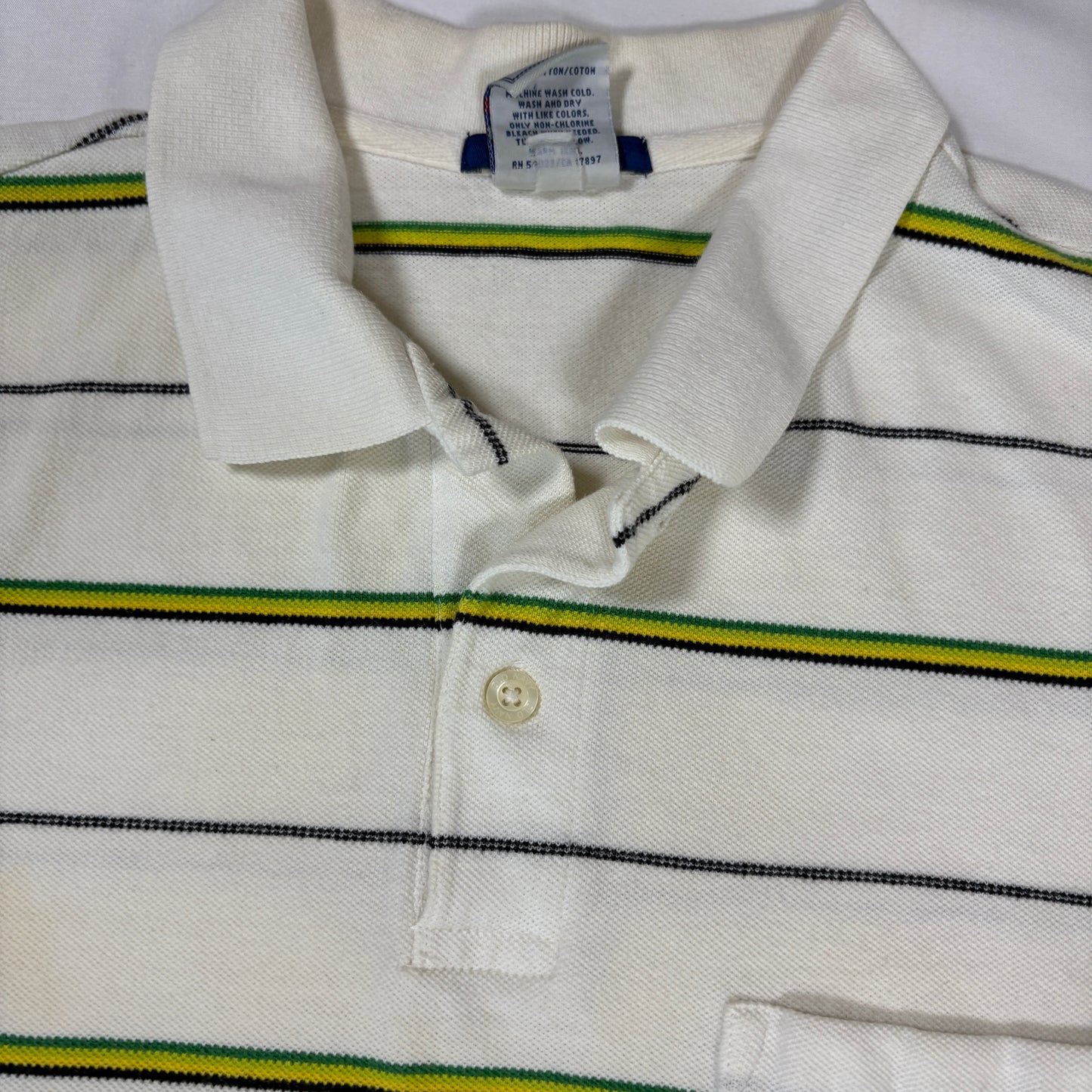 Old Navy Polo Shirt Men’s Medium White Striped Short Sleeve Pocket Regular Fit