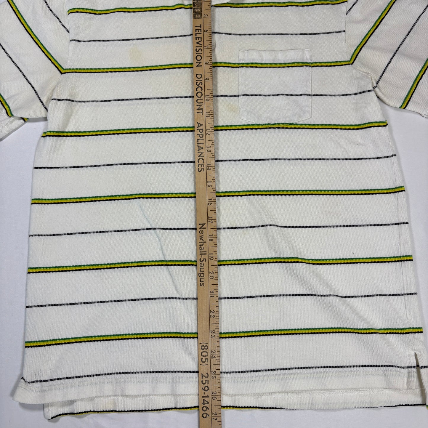 Old Navy Polo Shirt Men’s Medium White Striped Short Sleeve Pocket Regular Fit