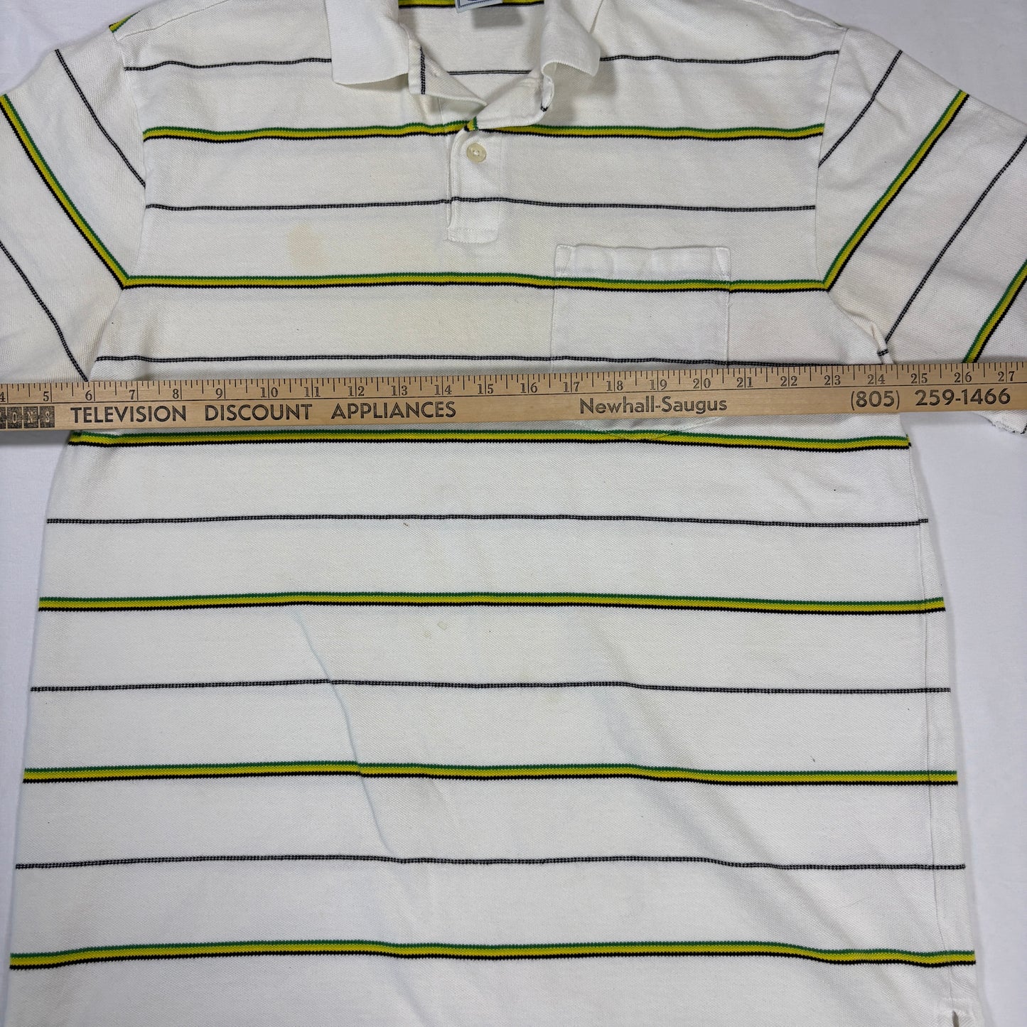 Old Navy Polo Shirt Men’s Medium White Striped Short Sleeve Pocket Regular Fit