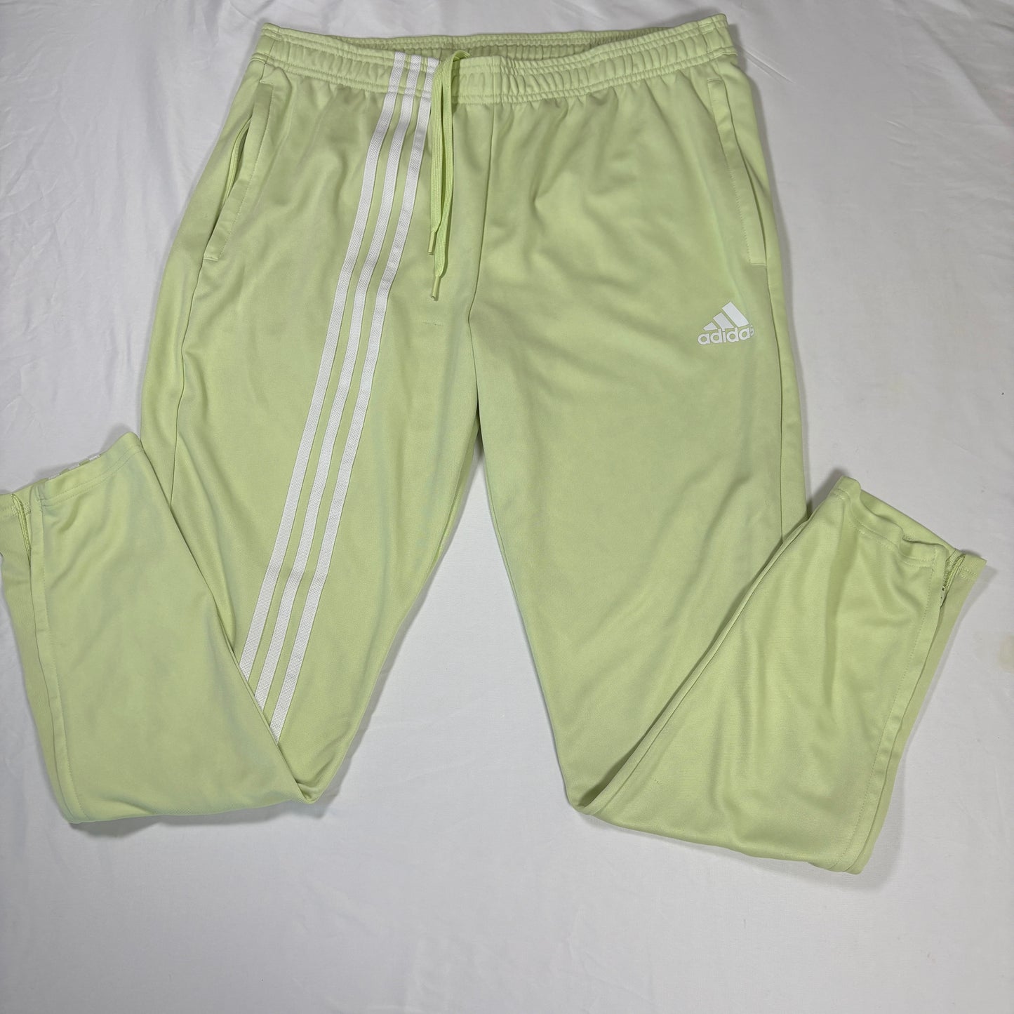 Adidas Men’s XL Track Pants Green 3-Stripes Joggers Athletic Tapered Zip Cuffs