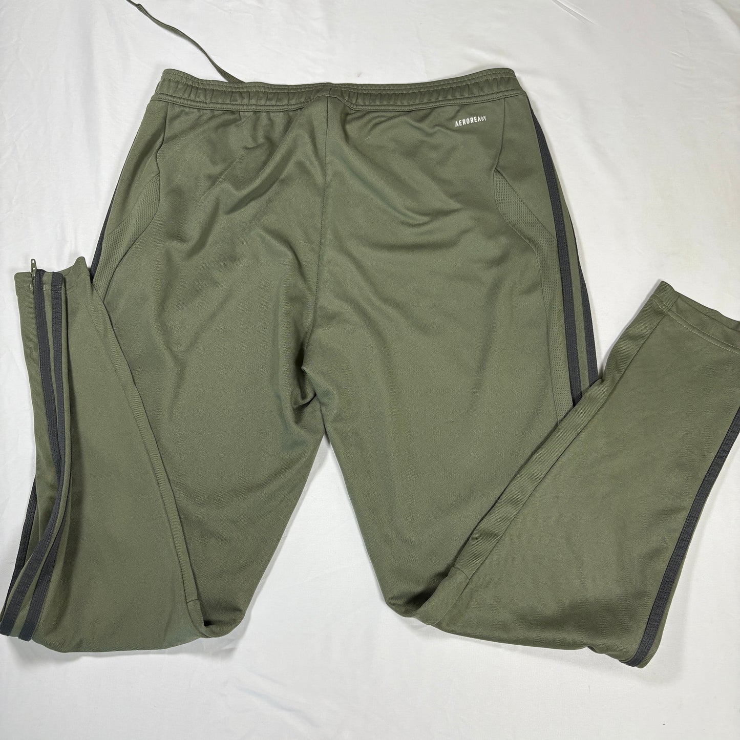 Adidas Men’s L Track Pants Green 3-Stripes Joggers Athletic Training Zip Cuffs