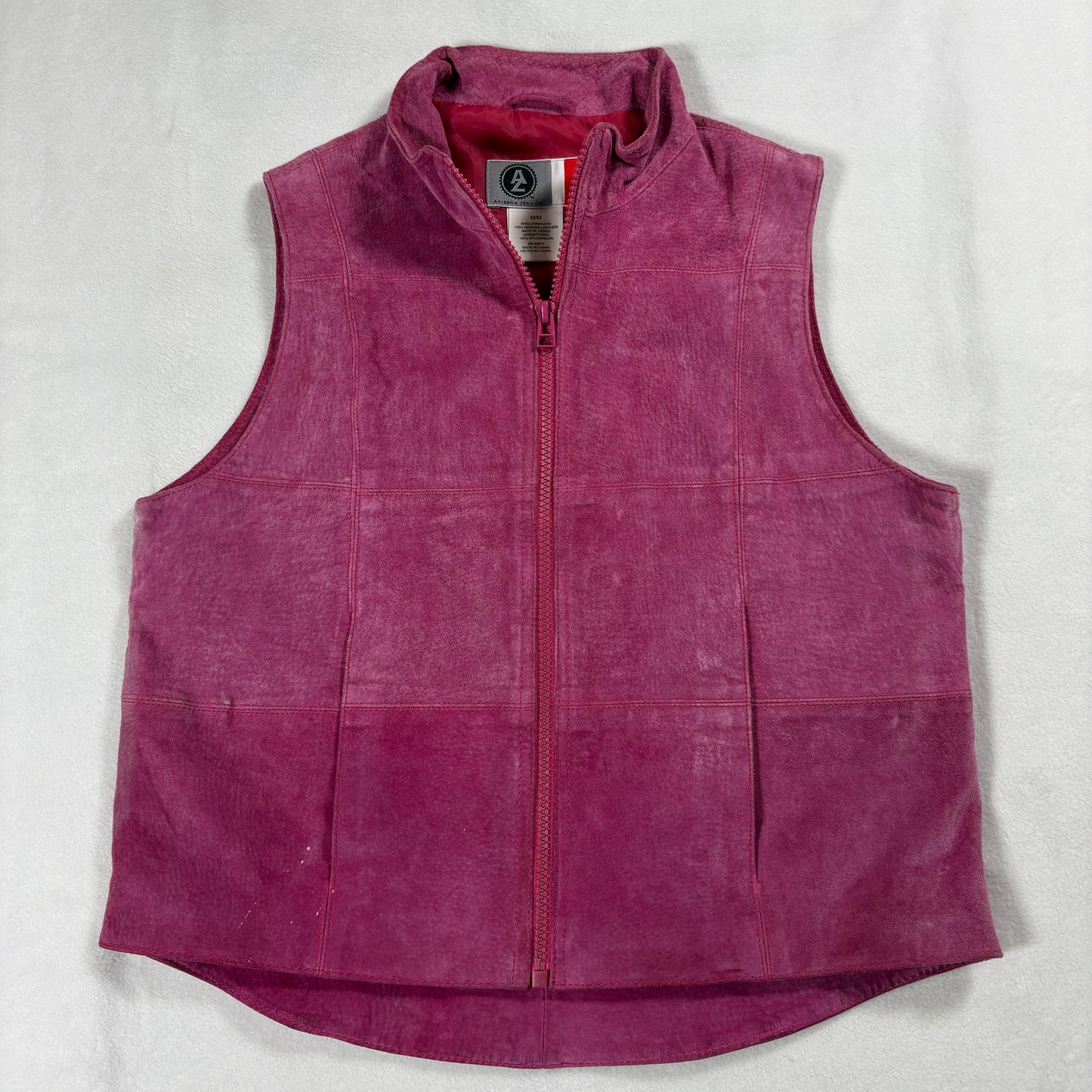 Arizona Leather Vest Womens Medium Vintage Y2K Pink Suede Zip Jacket Retro Plush