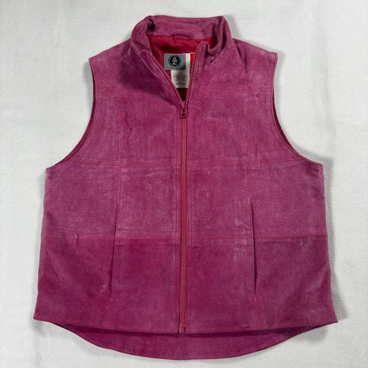 Arizona Leather Vest Womens Medium Vintage Y2K Pink Suede Zip Jacket Retro Plush