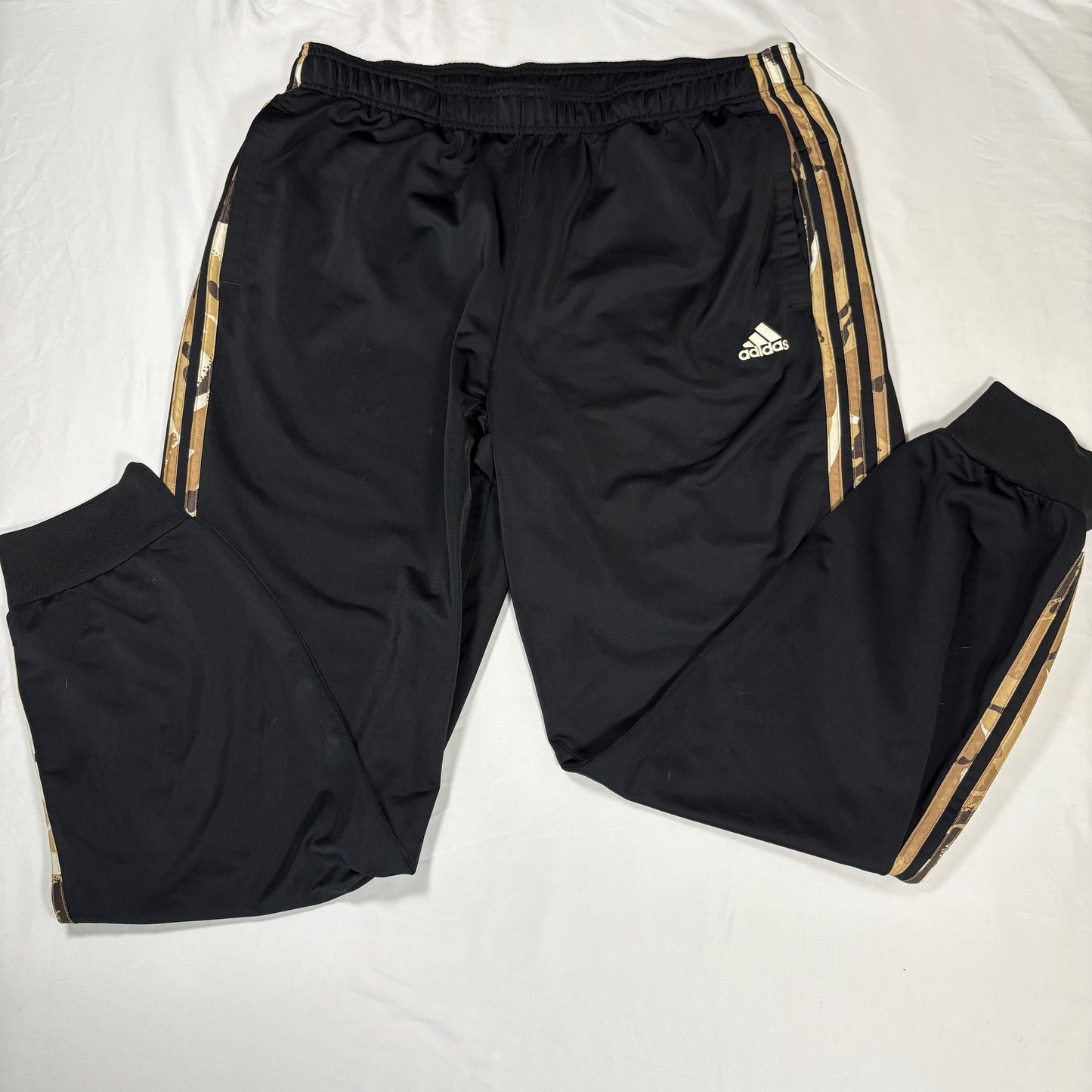Adidas Men’s XL Track Pants Black Gold Camo 3-Stripes Joggers Primegreen