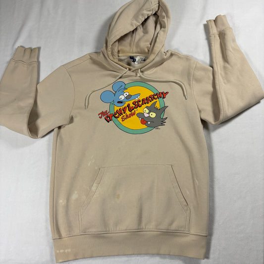 Simpsons Hoodie Mens Small Vintage 90s Cartoon Graphic Beige Pullover Streetwear!