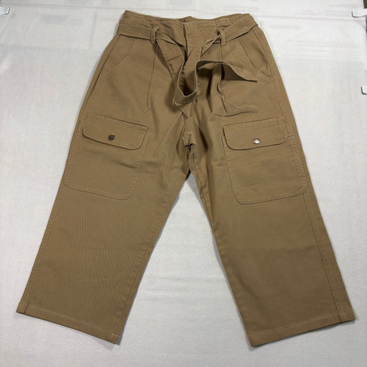 Happy X Nature Pants Womens 10 Tan Cargo Wide Leg Cropped Utility High Rise