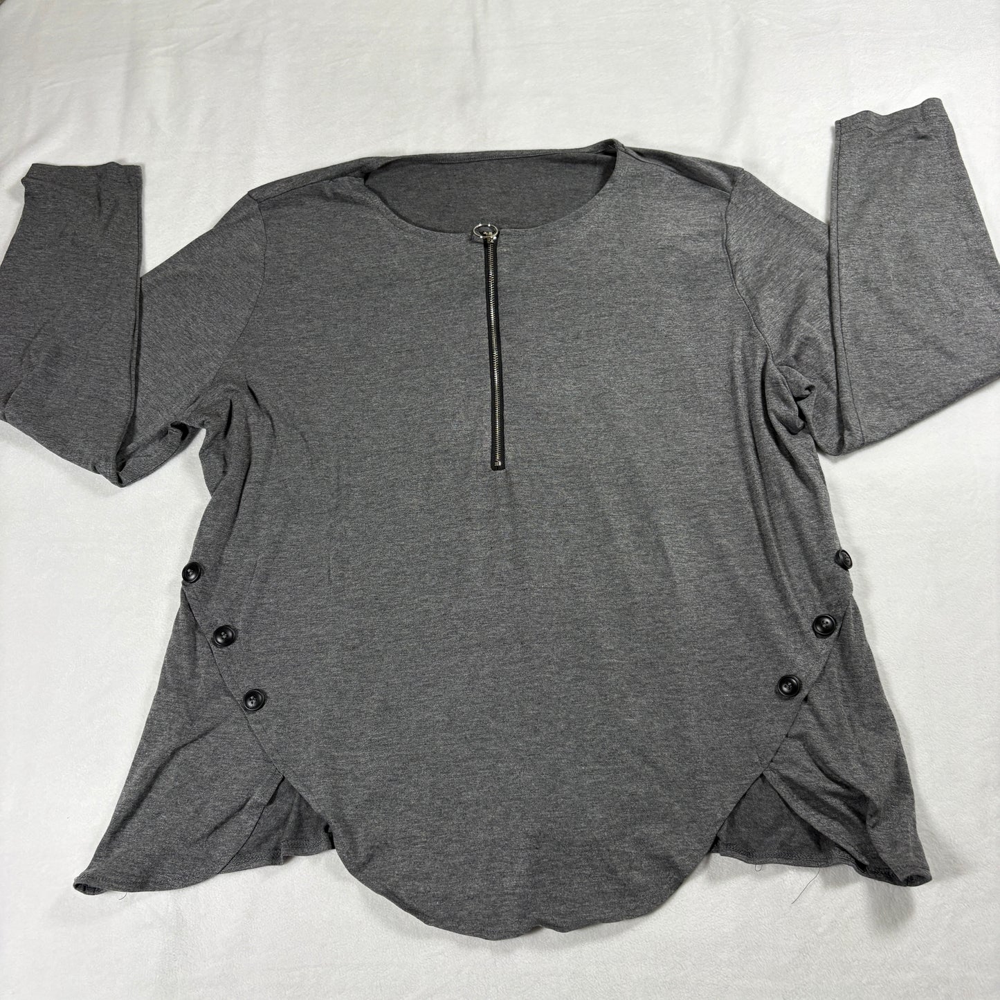Zipper Top Womens Medium Vintage Y2K Gray Long Sleeve Button Side Shirt Stretchy
