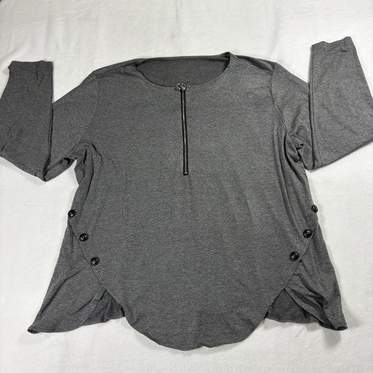 Zipper Top Womens Medium Vintage Y2K Gray Long Sleeve Button Side Shirt Stretchy