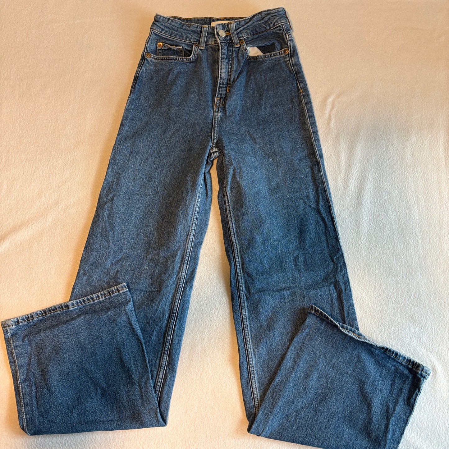H&M Wide Leg Jeans Womens US 2 EUR 34 High Rise Denim Fits Like 22x30 Blue
