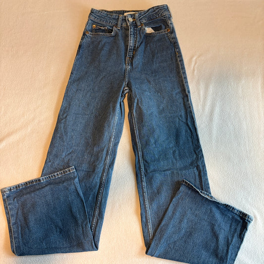 H&M Wide Leg Jeans Womens US 2 EUR 34 High Rise Denim Fits Like 22x30 Blue