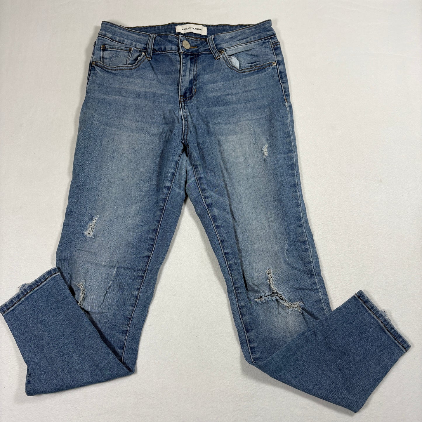 Ashley Mason Womens Jeans Sz 9 Distressed Skinny Denim Light Wash Y2K 90s