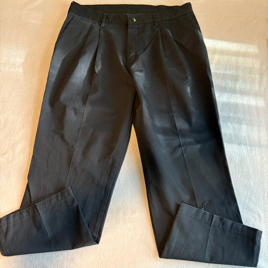 Vintage Pleated Dress Pants Mens 36x29 Fits Like 34x29 Black Trouser USA