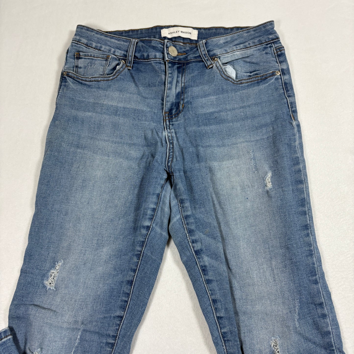 Ashley Mason Womens Jeans Sz 9 Distressed Skinny Denim Light Wash Y2K 90s
