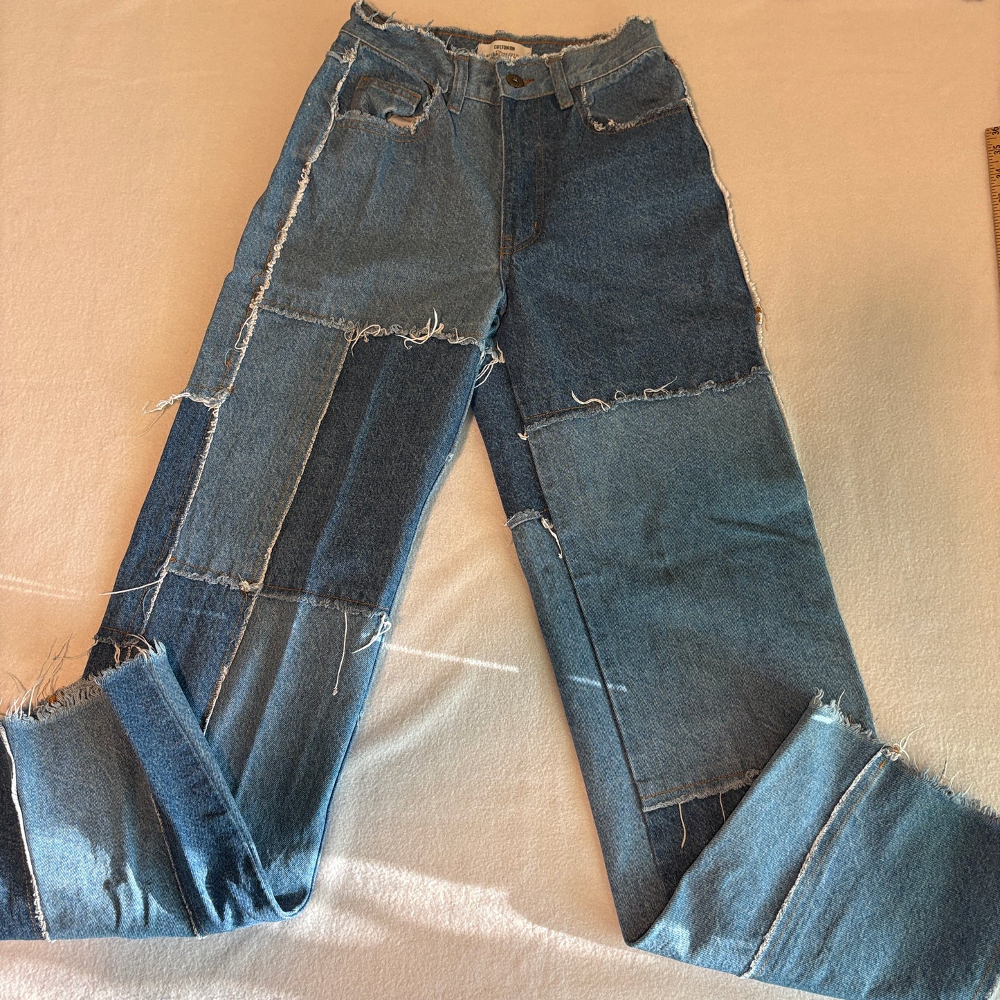 Cotton On Loose Straight Patchwork Jeans Womens US 2 Fits Like 24x30 Y2K