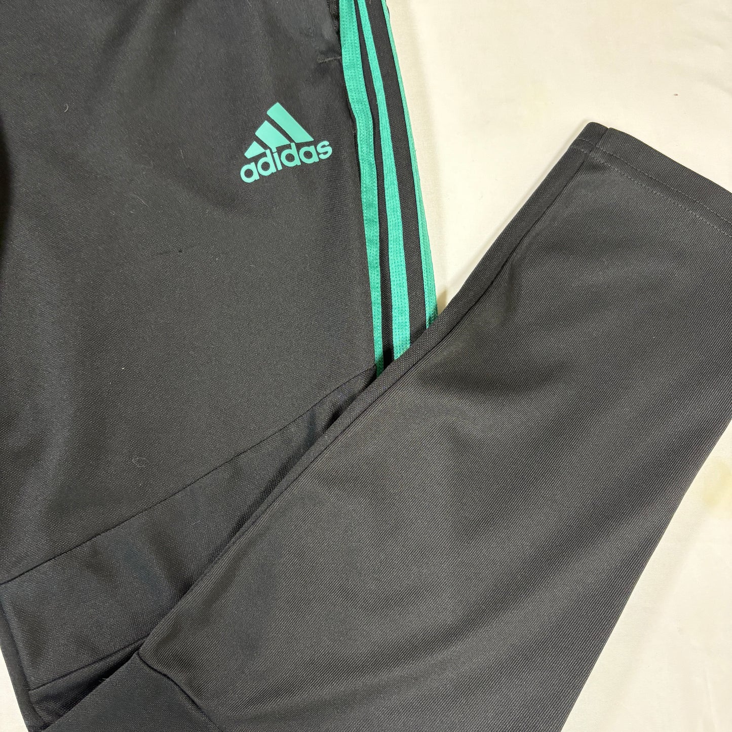Adidas Men’s L Track Pants Black Green 3-Stripes Joggers Tapered Training