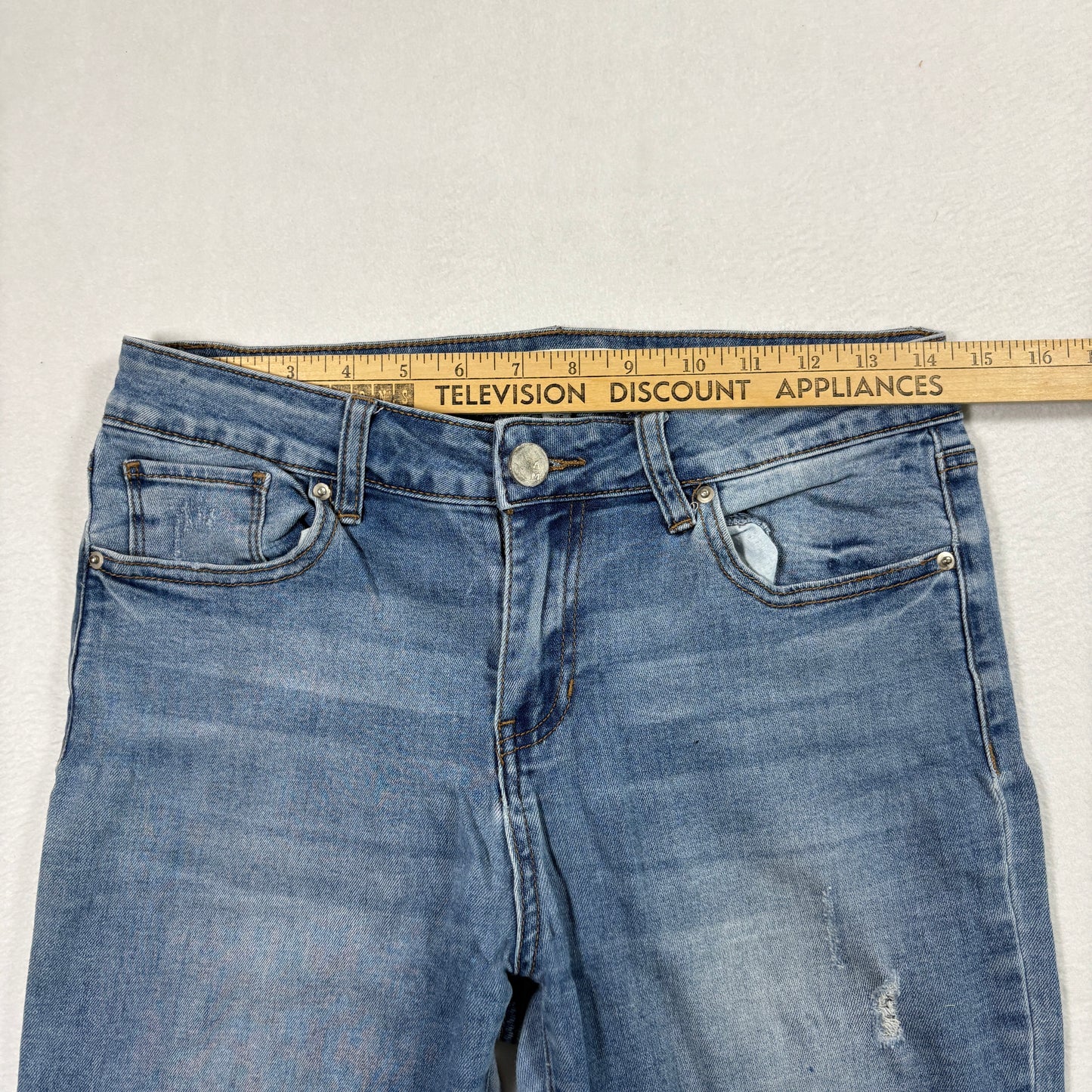 Ashley Mason Womens Jeans Sz 9 Distressed Skinny Denim Light Wash Y2K 90s