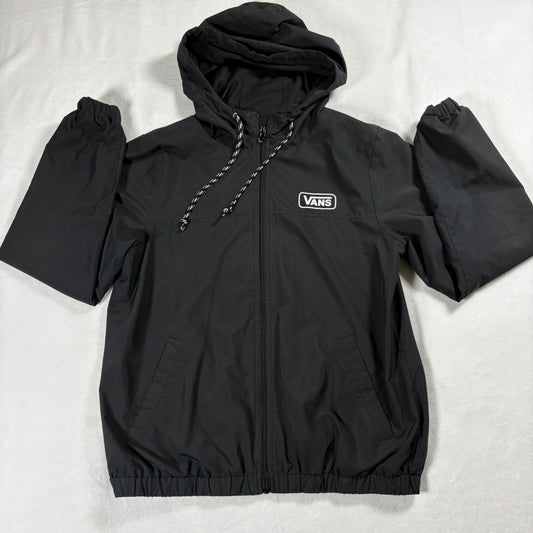 Vans Hooded Jacket Mens Medium Black Skate Streetwear Zip Windbreaker Shell Fit!