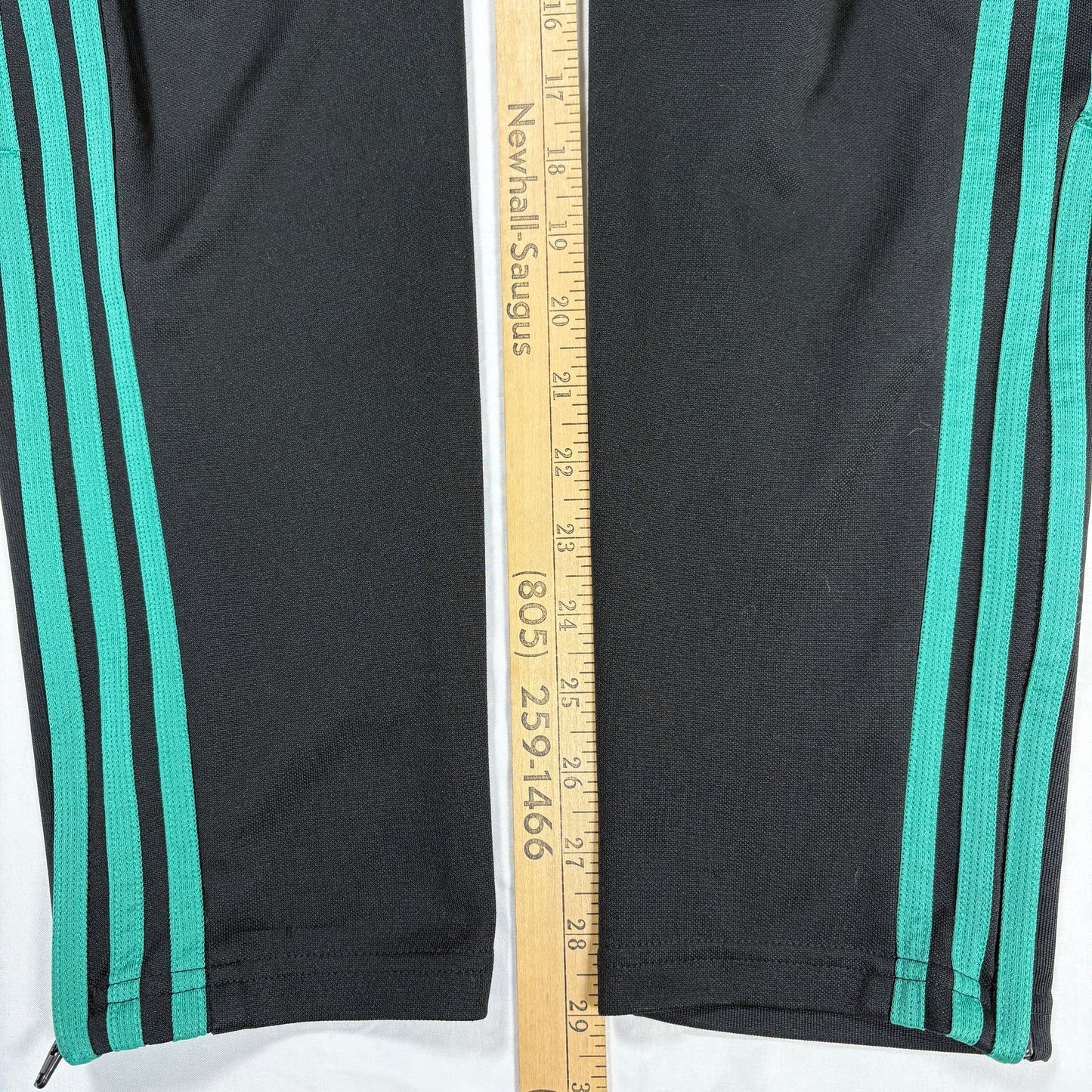 Adidas Men’s L Track Pants Black Green 3-Stripes Joggers Tapered Training
