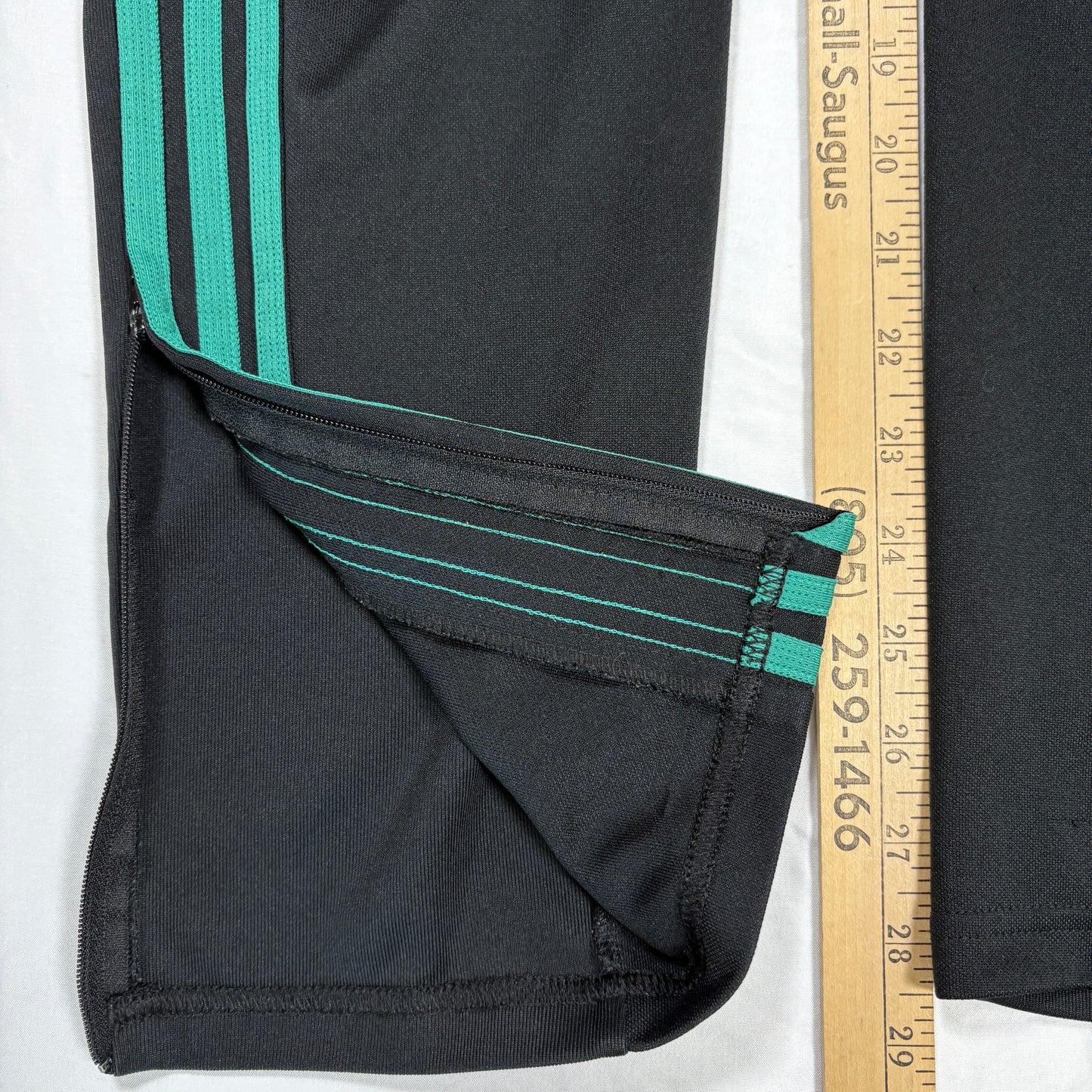 Adidas Men’s L Track Pants Black Green 3-Stripes Joggers Tapered Training