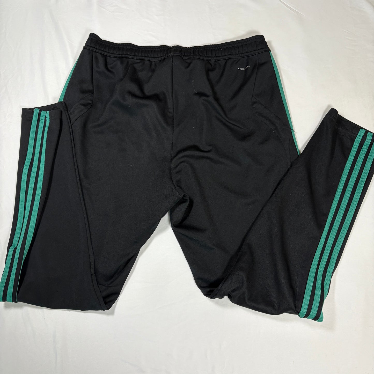 Adidas Men’s L Track Pants Black Green 3-Stripes Joggers Tapered Training