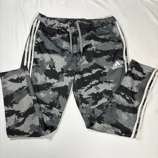 Adidas Men’s XL Track Pants Gray Camo 3-Stripes Joggers Tapered Training