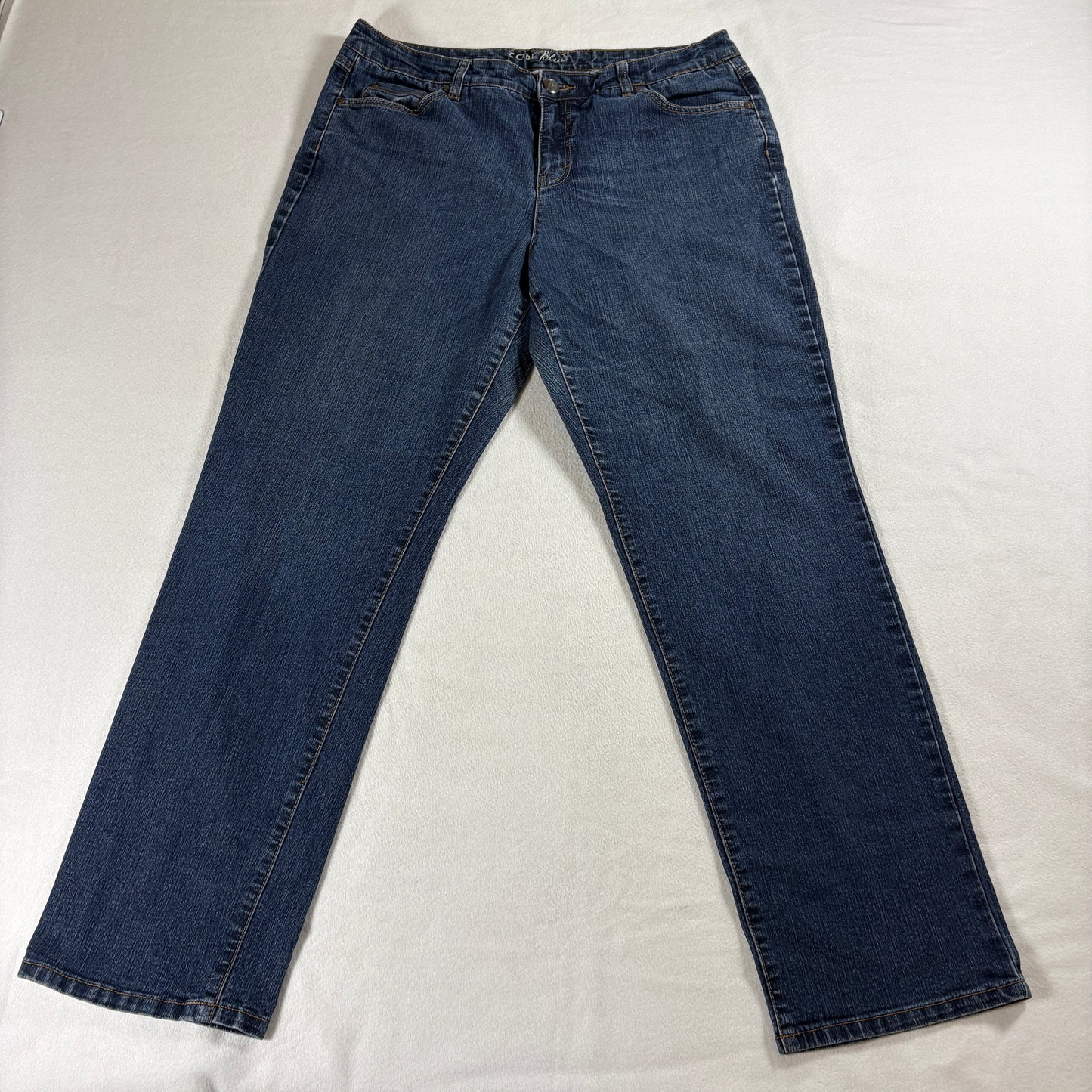 Code Bleu Womens 16 Long Straight Leg Blue Stretch Denim Jeans Medium Wash
