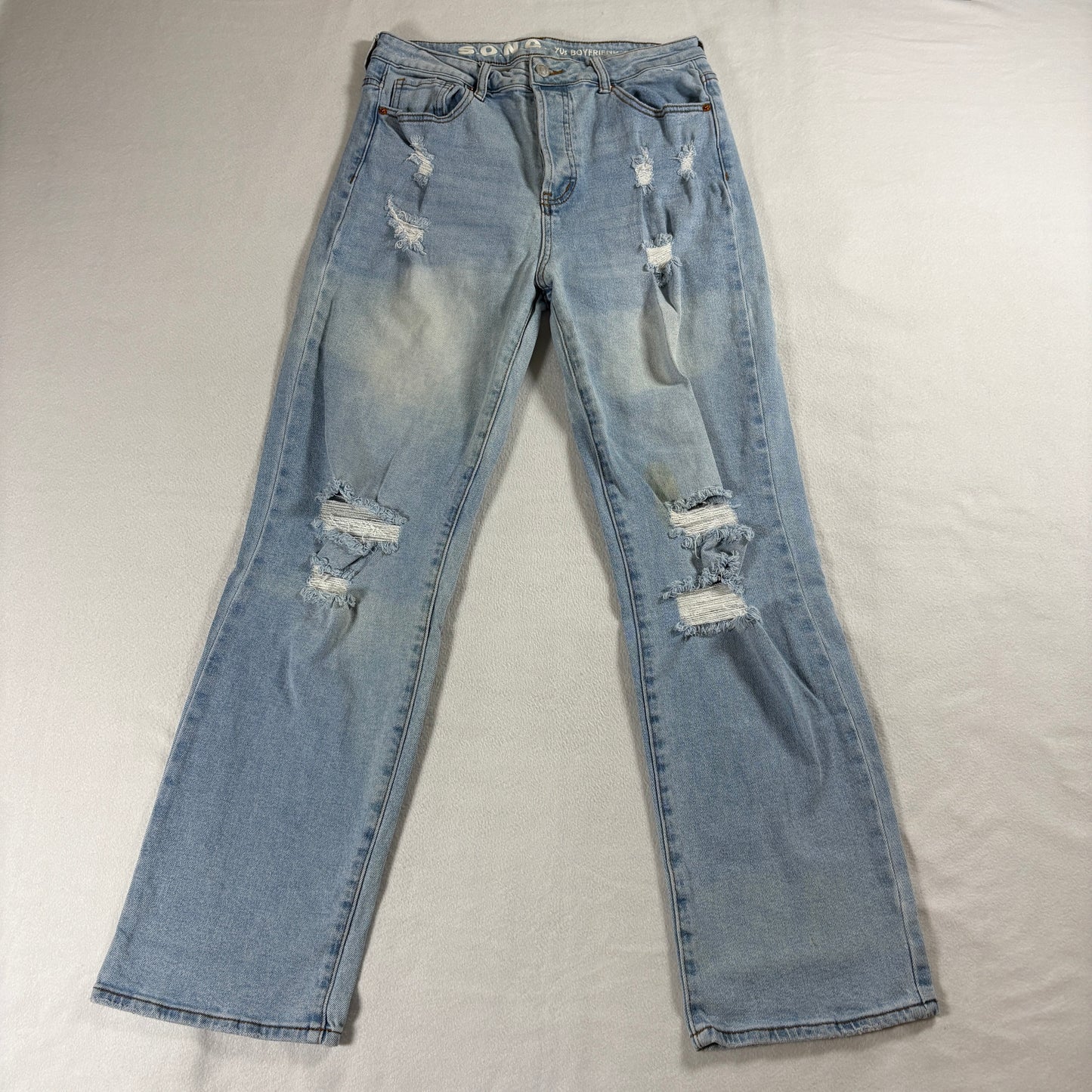S.O.N.G 90s Boyfriend Jeans Womens 11/30 Light Wash Distressed Button Fly Denim