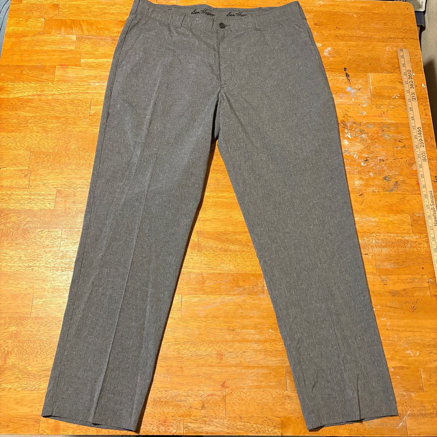 Ben Hogan Dress Pants Mens 36x30 Gray Slim Straight Stretch Golf Casual Wear
