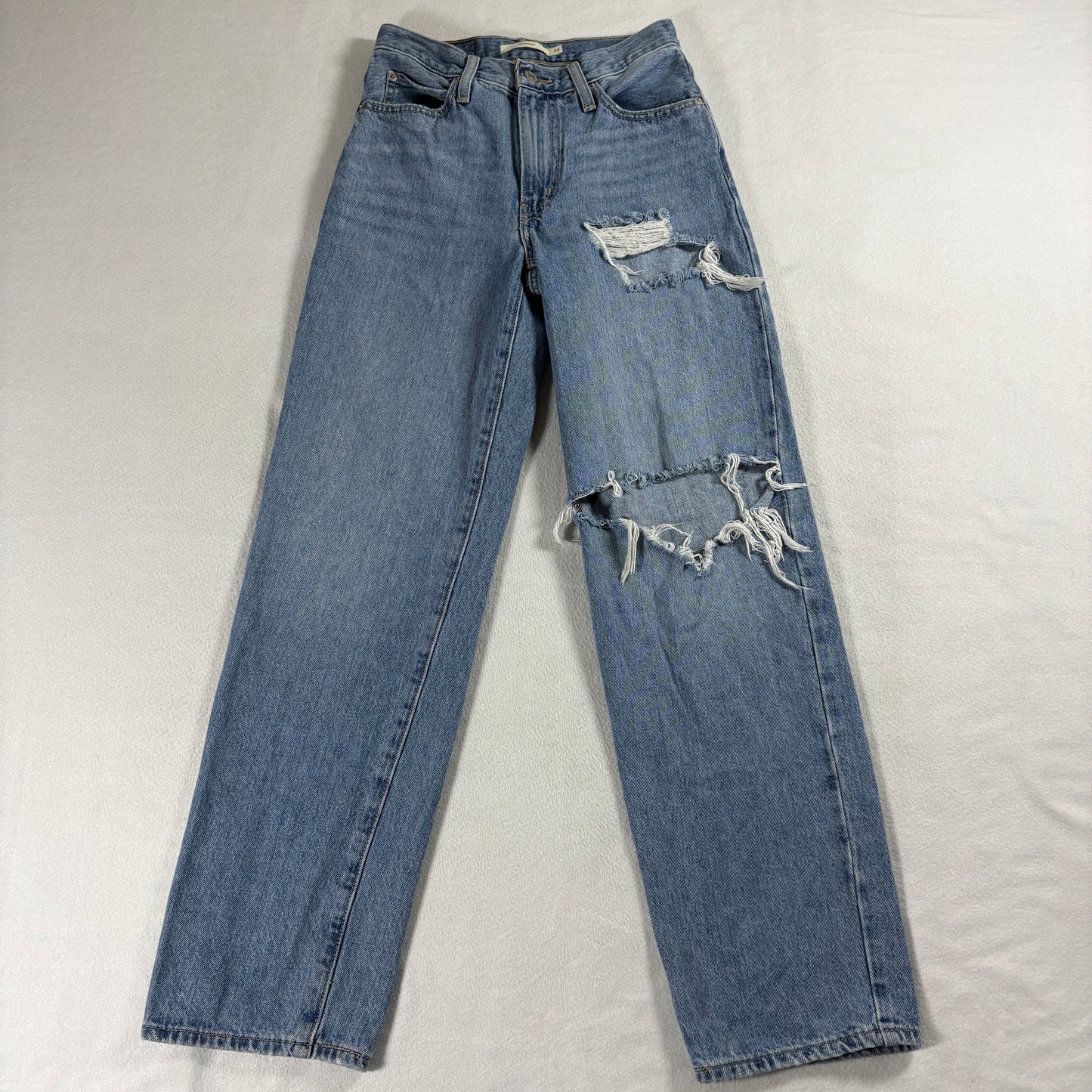 Levis 94 Baggy Womens 24x31 Distressed Ripped Medium Wash Denim Jeans Vintage