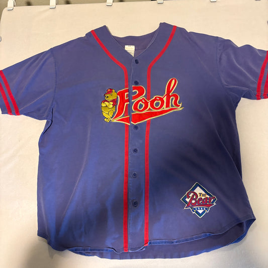 Disney Store Pooh Bear 1966 Baseball Jersey Mens XXL Fits Like XL Purple Shirt
