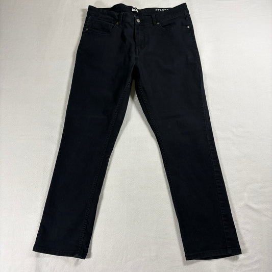 DKNY Stanton Mens 34x30 Straight Leg Black Stretch Denim Jeans Cotton Blend