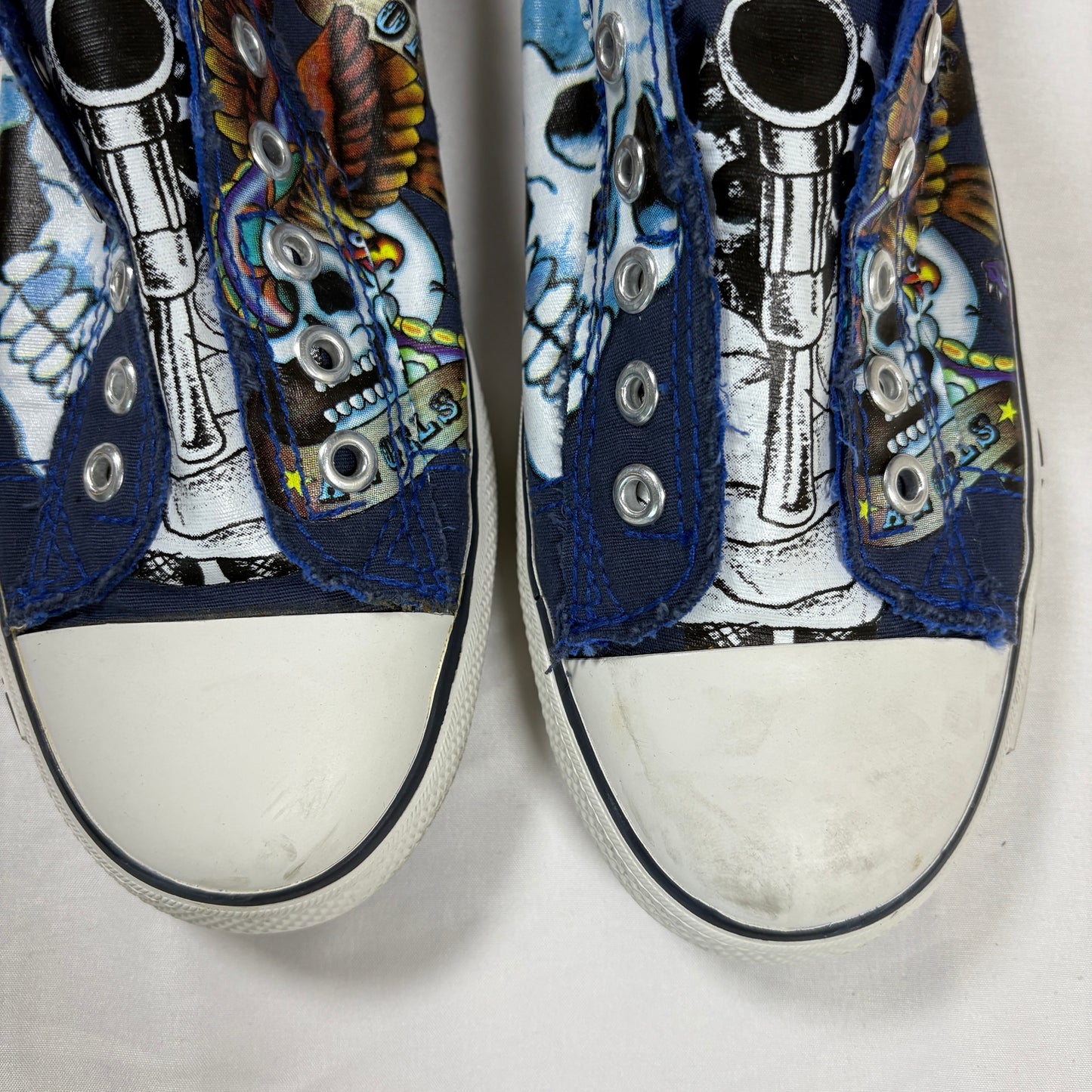 Ed Hardy Men’s Lowrise Classic Shoes Navy Size 8 Skulls Tattoo Art Slip On