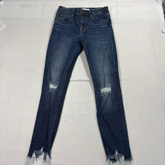 Vigoss Ace Skinny Jeans Womens 26 Blue Distressed Frayed Hem Stretch Denim