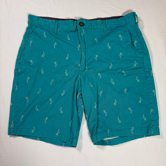 George Men’s Shorts 34 Teal Cotton Stretch Chino Casual Summer Cocktail Print