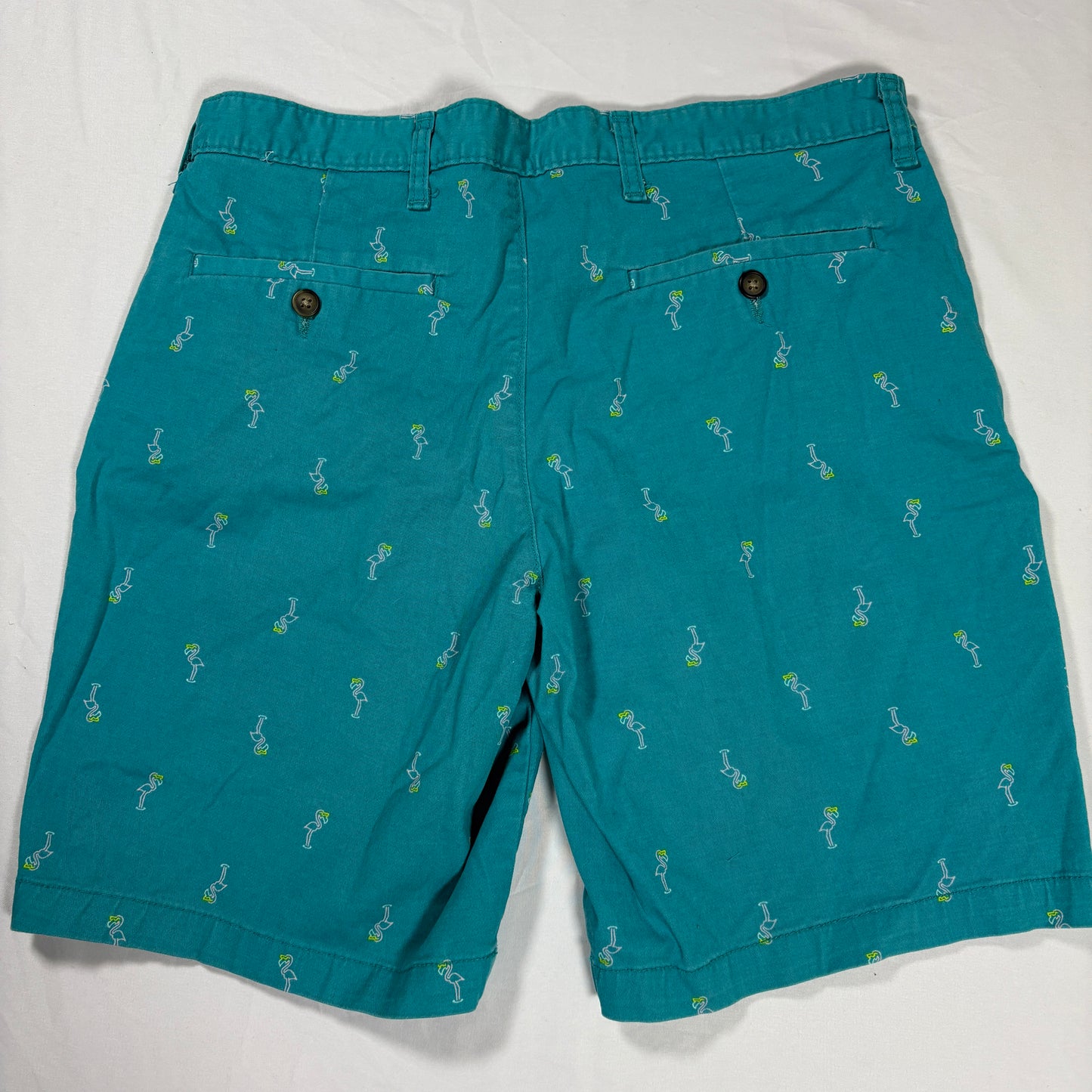 George Men’s Shorts 34 Teal Cotton Stretch Chino Casual Summer Cocktail Print