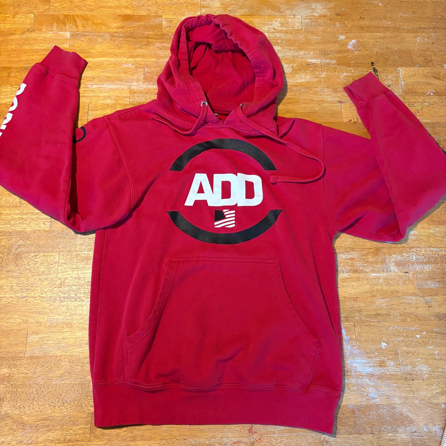 Popular Demand Hoodie Mens Small Red Graphic Streetwear Y2K Pullover Sweatshirt