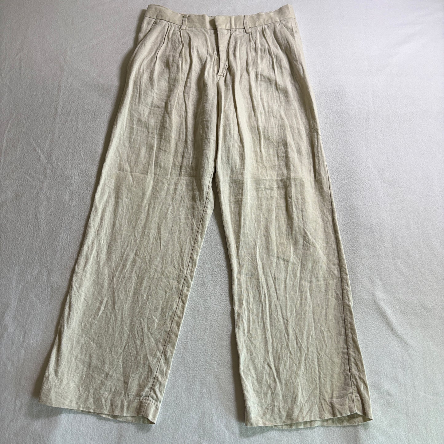 H&M Linen Wide Leg Pants Womens US 31 Fits Like 31X28 Beige Loose Trouser Casual