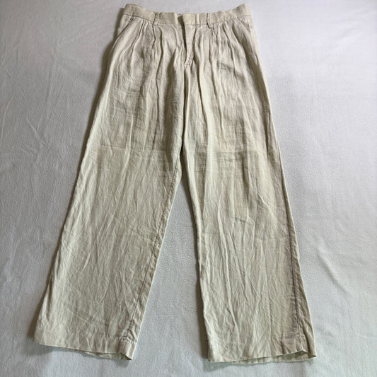 H&M Linen Wide Leg Pants Womens US 31 Fits Like 31X28 Beige Loose Trouser Casual