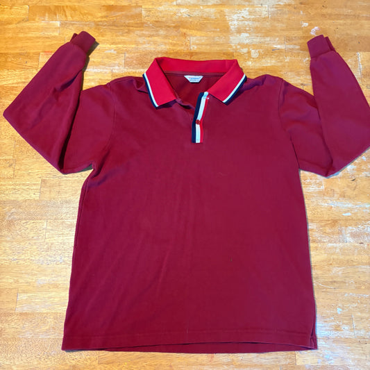 Iworry Polo Shirt Mens Large Burgundy Long Sleeve Retro Classic Top Casual Wear!