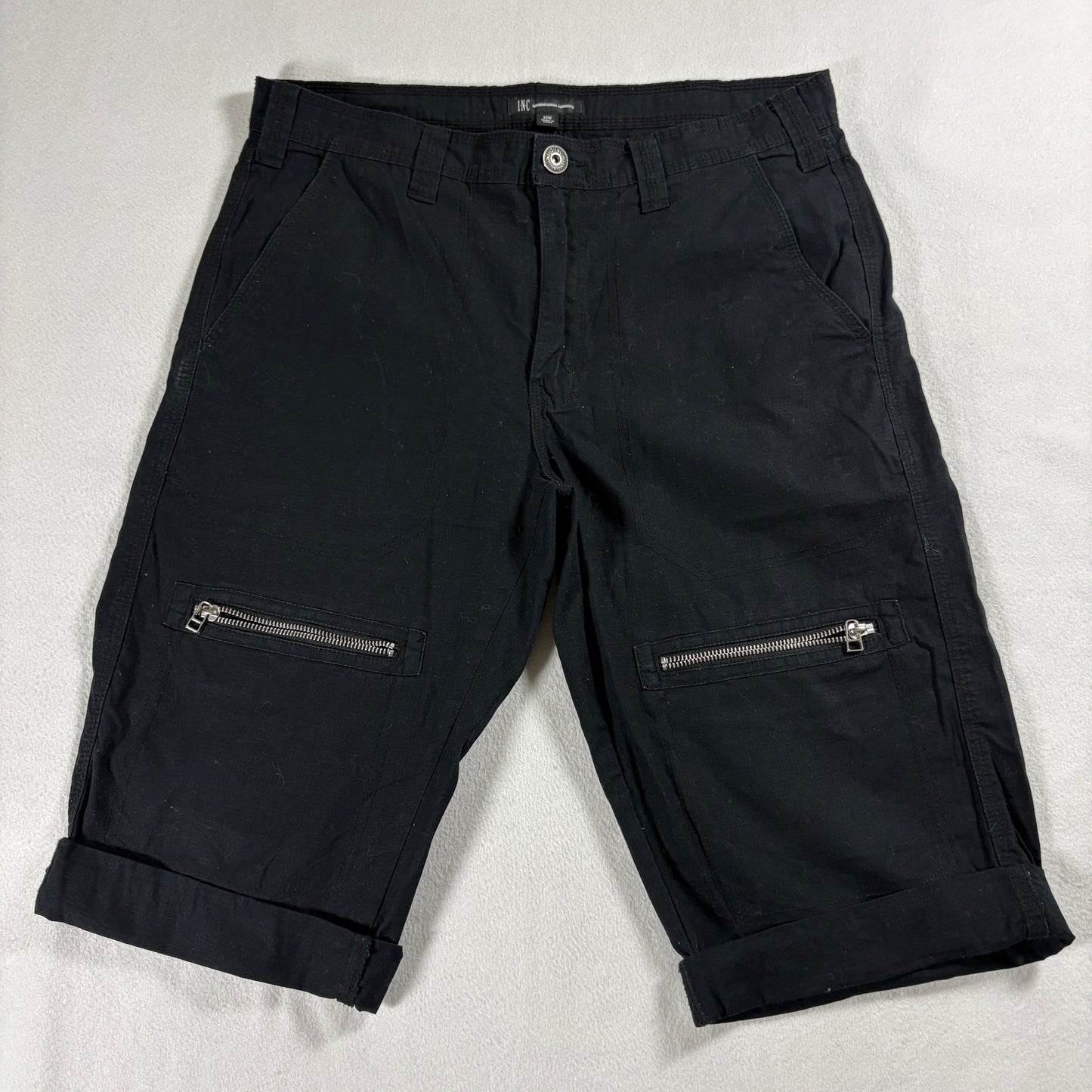 INC International Concepts Womens 32W Black Cuffed Bermuda Shorts Zip Pocket