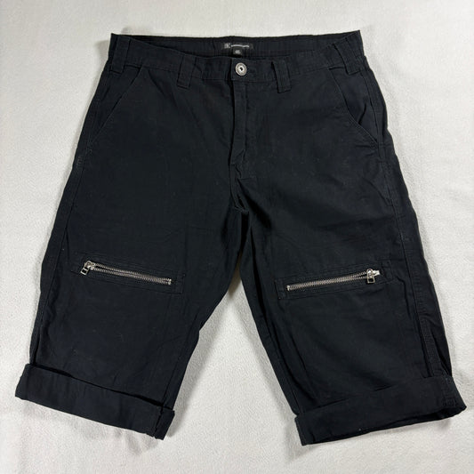 INC International Concepts Womens 32W Black Cuffed Bermuda Shorts Zip Pocket