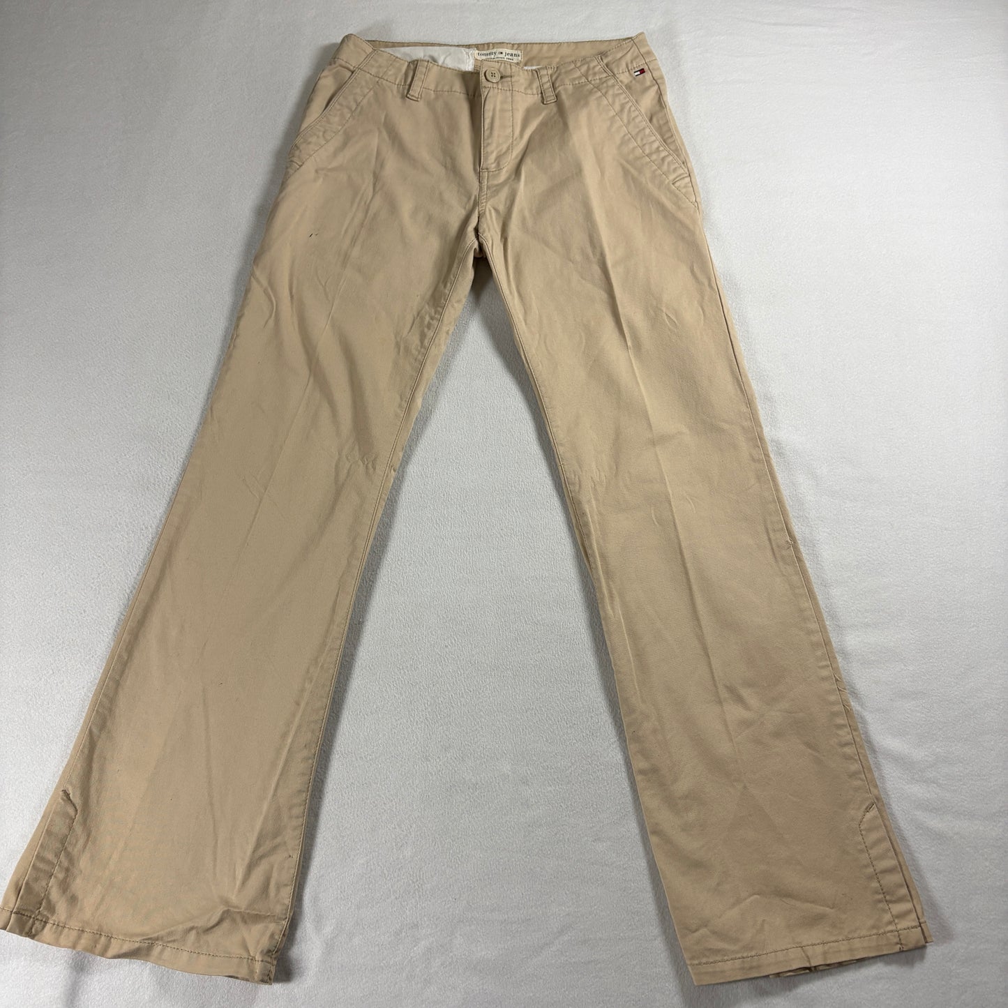 Tommy Jeans Womens Mid Rise Flare Khaki Size 7 Stretch Bootcut Pants Beige