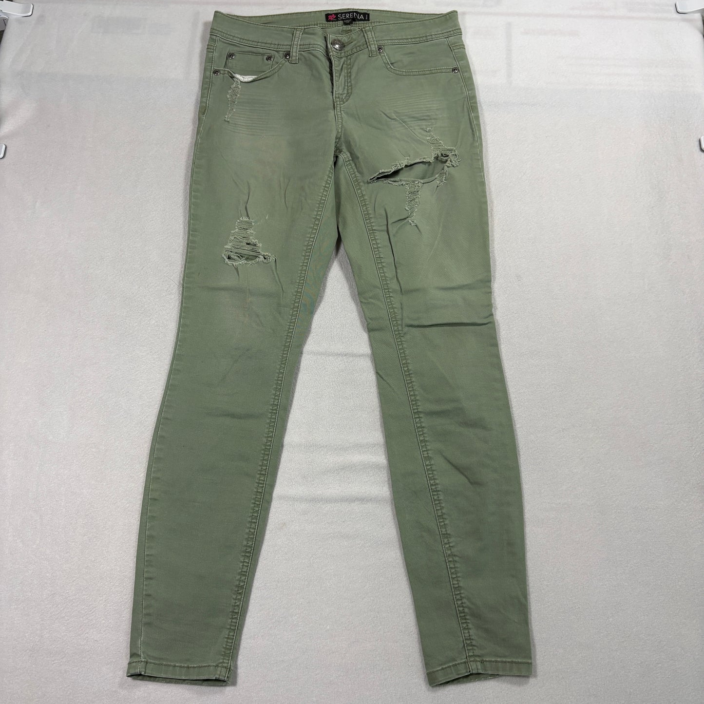 2B Bebe Serena Skinny Jeans Womens 29 Olive Green Distressed Stretch Denim