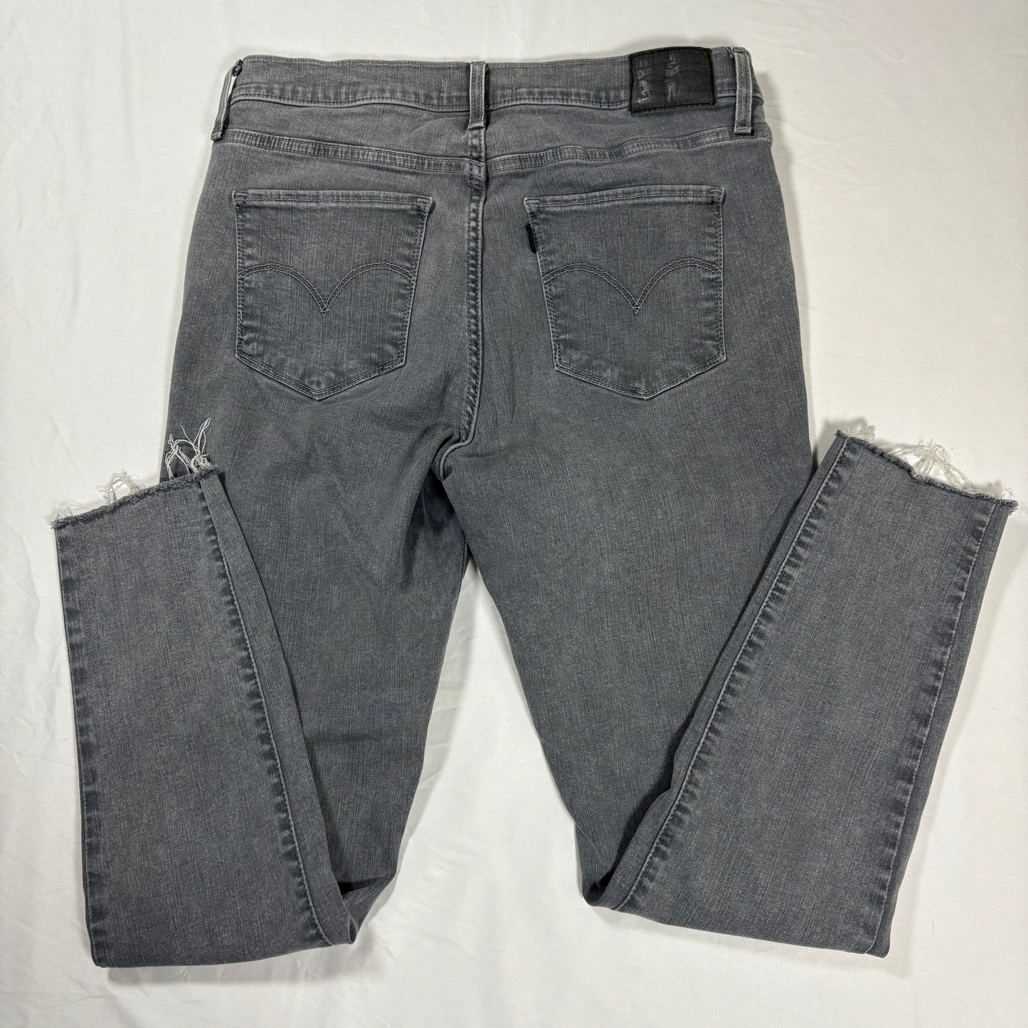 Levi’s Women’s Jeans W30 L30 Gray Baggy Straight Leg Raw Hem Distressed Denim