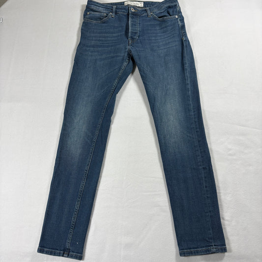 Topman Jeans Mens W32 L32 Stretch Skinny Fit Blue Denim Y2K Streetwear Style Raw